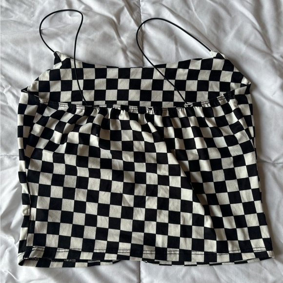 Women’s Checkered Crop Tank Top - White / Black - Large - Picture 2 of 2